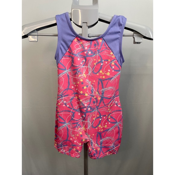 Cat & Jack Kids Gymnastics Leotard Pink Purple Patterned Sleeveless Romper 6/7 - Picture 1 of 6